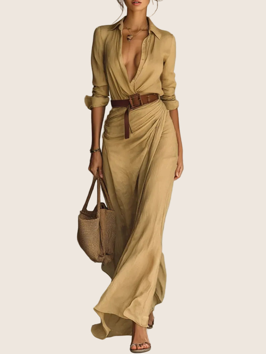 Éloria | Robe longue ceinturée élégante