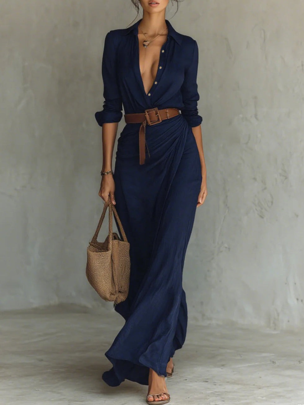 Éloria | Robe longue ceinturée élégante