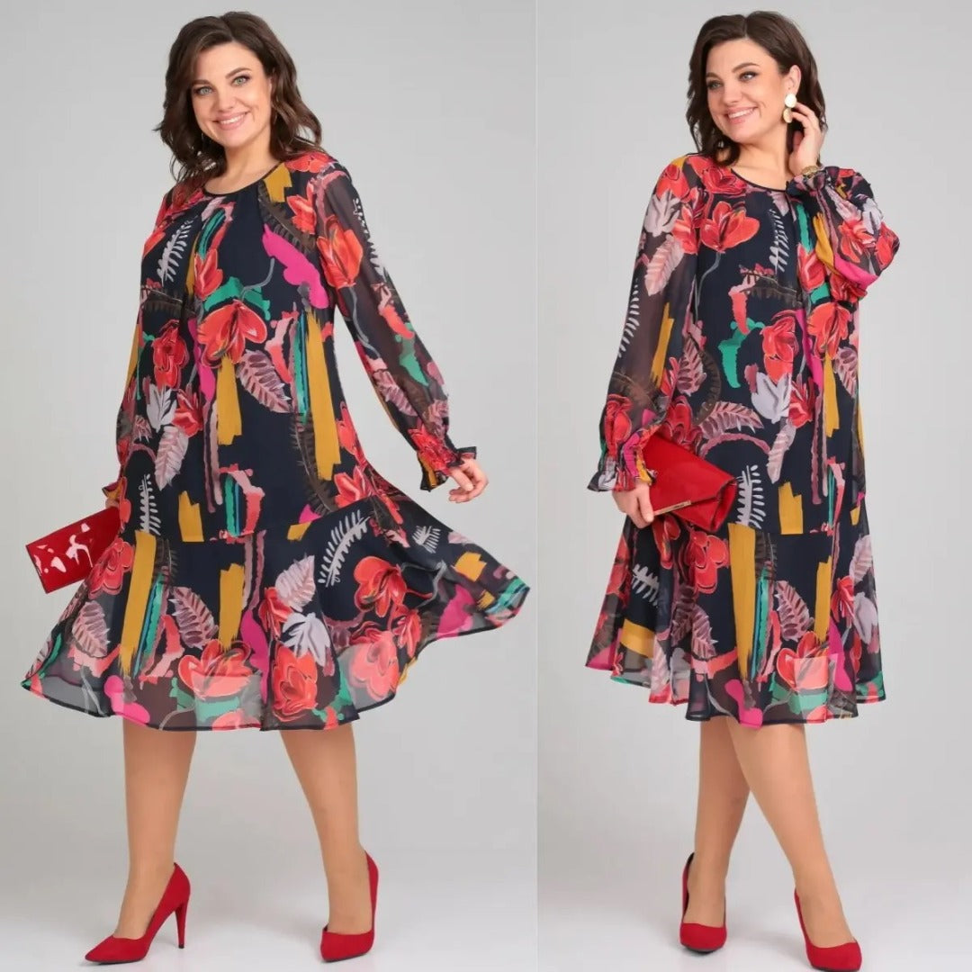 Léonie (Grande taille) | Robe midi fleurie élégante