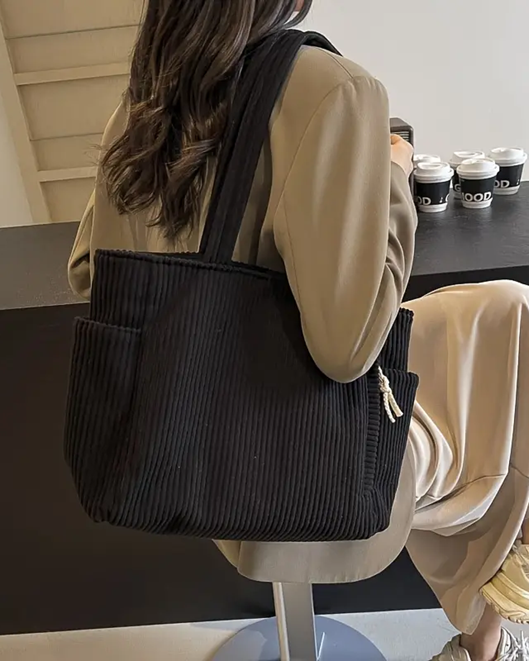 Éloïse | Sac cabas côtelé avec détail cordon
