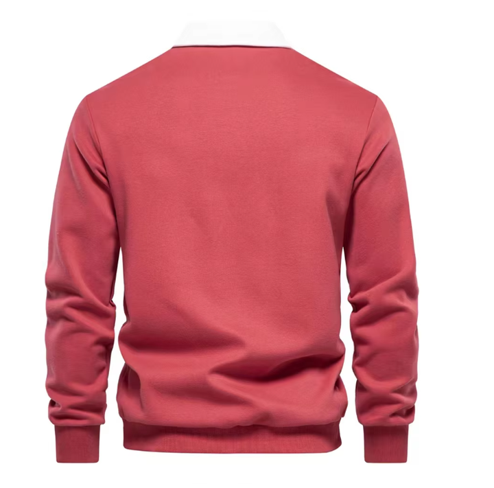 Beige Herentrui met Witte Kraag – Tijdloze Trui met Elegante Details en Comfortabele Pasvorm