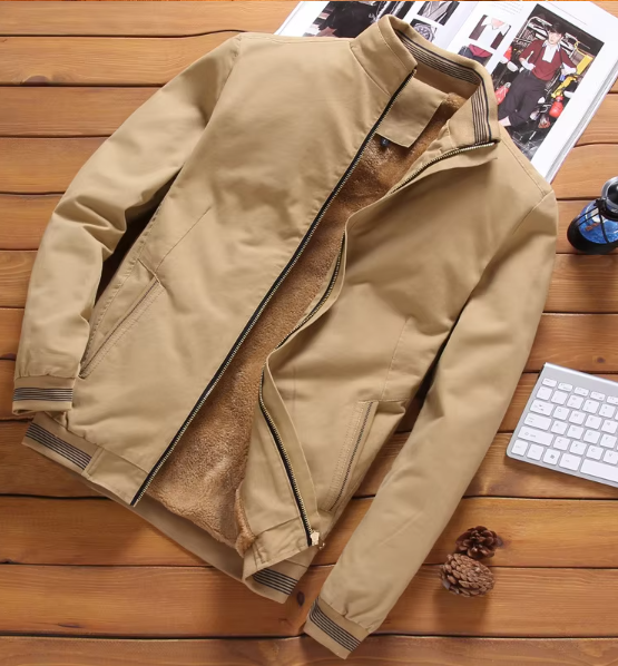 Heren Winterjas Beige – Warme Casual Jas met Zachte Voering en Ritszakken