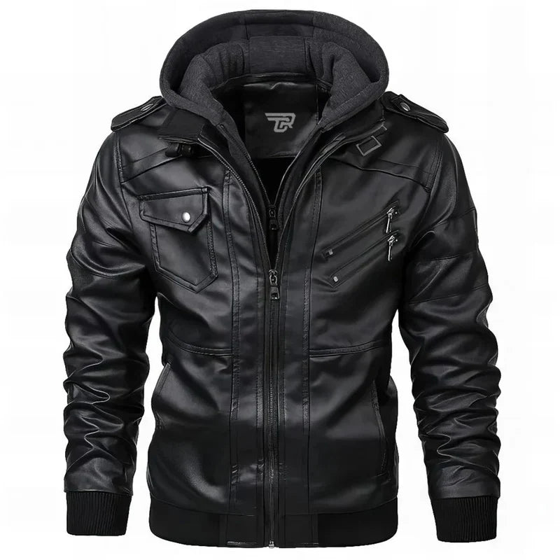 Clement Vulcan Herenjas van PU Leer – Waterdicht & Verwijderbare Capuchon