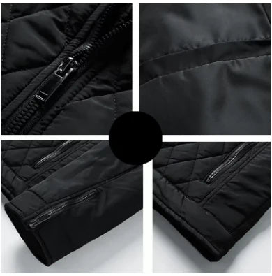 Kaelen Gewatteerde Herenjas – Donkerblauw met Diamantstiksel en Praktische Zakdetails