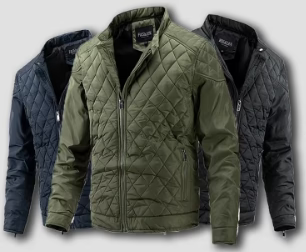 Kaelen Gewatteerde Herenjas – Donkerblauw met Diamantstiksel en Praktische Zakdetails