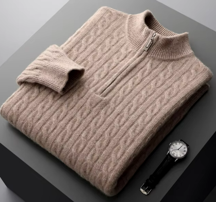 Daven Kabelgebreide Halfzip Trui – Luxe Herentrui met Stijlvolle Warmte