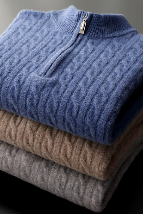 Daven Kabelgebreide Halfzip Trui – Luxe Herentrui met Stijlvolle Warmte