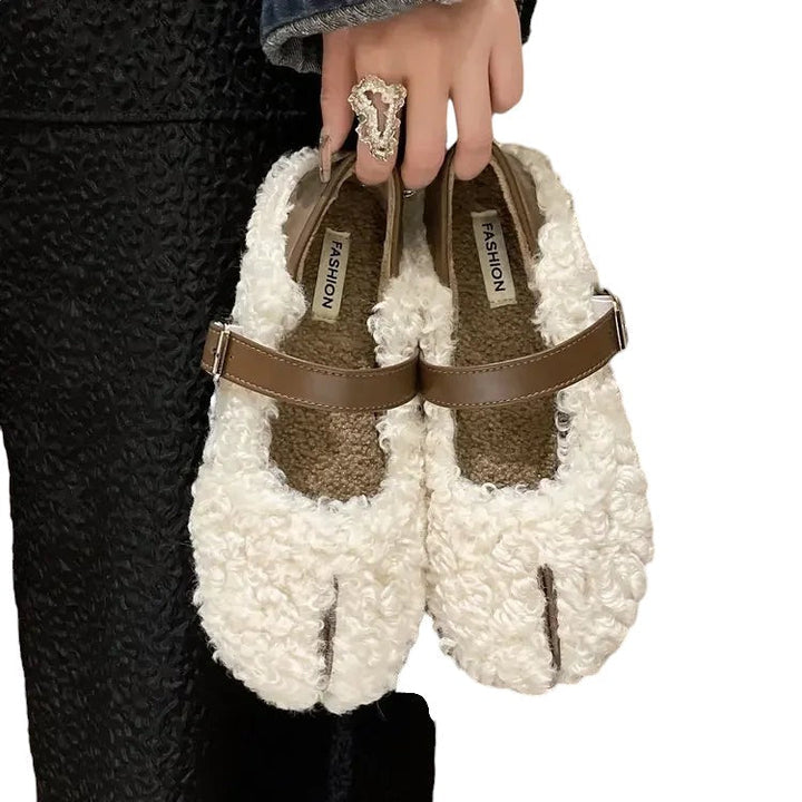 Liora Furry Mary Janes – Warme Dames Schoenen met Split-Teen en Bandje