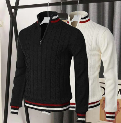 Dorian Sportieve Half-Zip Herentrui – Kabelpatroon met Contrasterende Details
