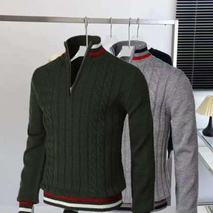 Dorian Sportieve Half-Zip Herentrui – Kabelpatroon met Contrasterende Details