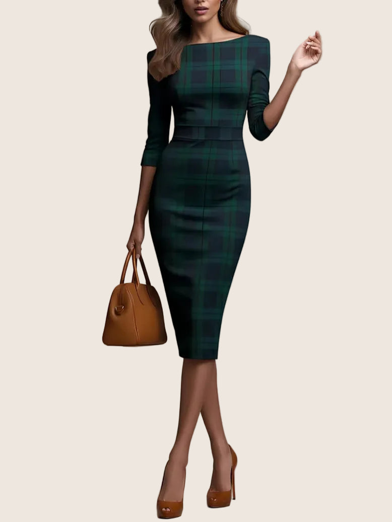 Charlotte | Robe midi à motif écossais