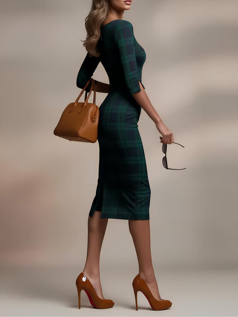 Charlotte | Robe midi à motif écossais