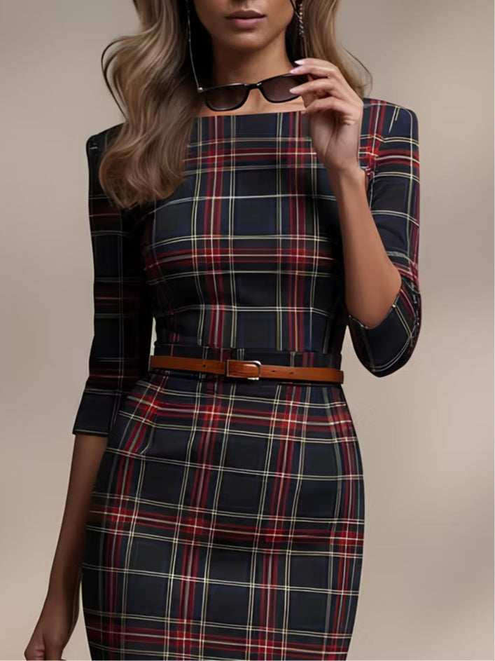 Charlotte | Robe midi à motif écossais
