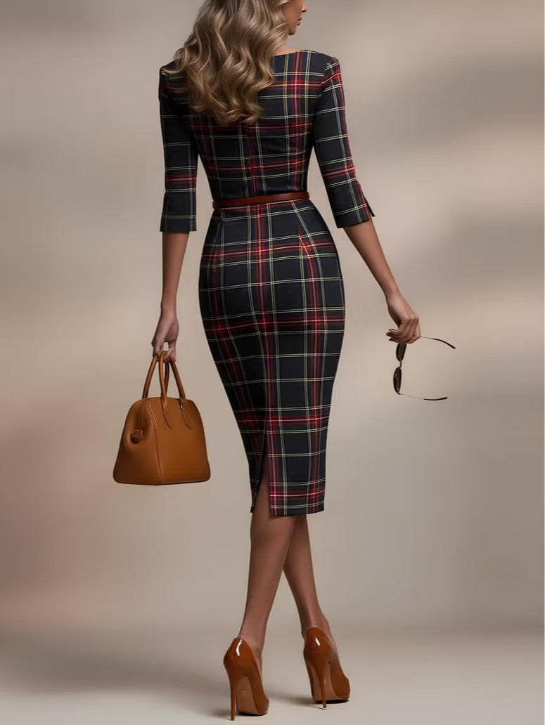 Charlotte | Robe midi à motif écossais