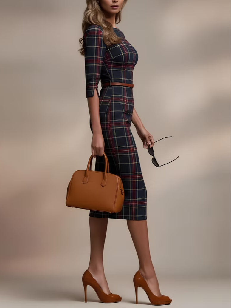 Charlotte | Robe midi à motif écossais