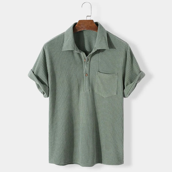 Aarne lente/zomer poloshirt voor heren – met dubbele knopen en palmboomdetail