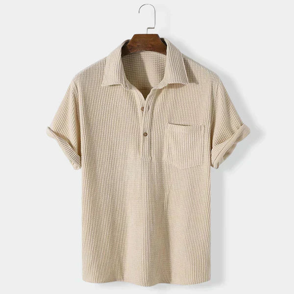 Aarne lente/zomer poloshirt voor heren – met dubbele knopen en palmboomdetail