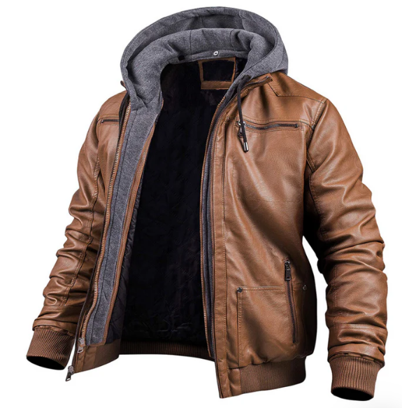 Dacey Leren Winterjas – Premium Herenjack met Capuchon