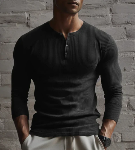 Roven Henley Shirt – Minimalistische Lange Mouwen Top voor Heren