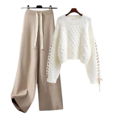 Kelsey Gebreide Dames Set – Comfortabele Trui en Wijde Broek in Tijdloos Design