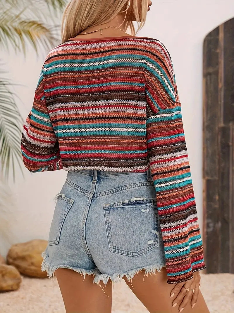 Gianna - Top met uitlopende mouwen en gestreept patroon