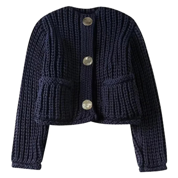 Lieke – Gebreide Trui met O-Hals en Knopen