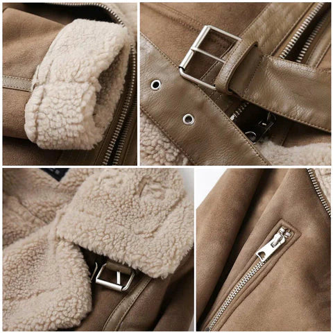 Lizzy Shearling Leren Jas – Luxe Damesjas met Suède Look en Zachte Voering