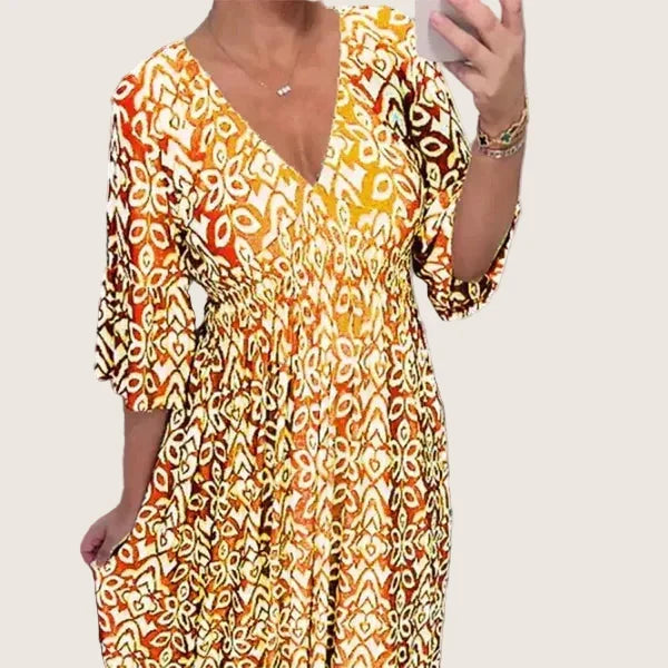 Élina | Robe longue fleurie à col en V