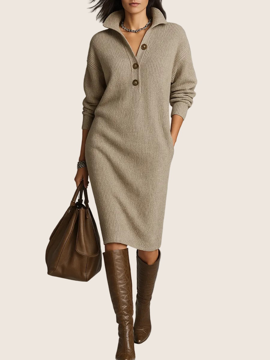 Claire | Robe Pull Élégante à Col Ouvert