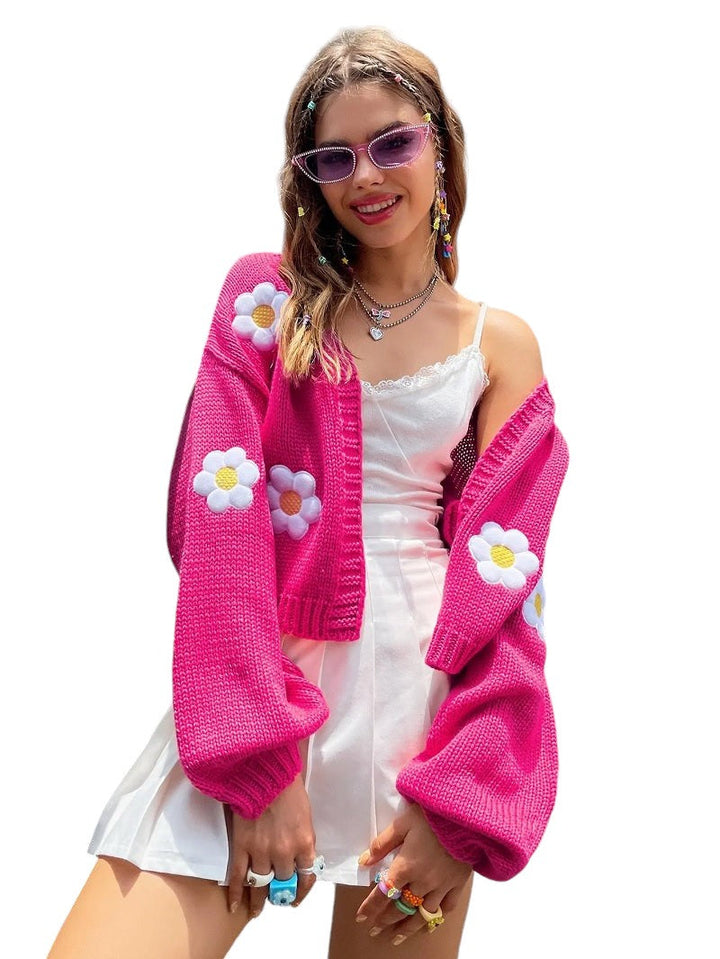 Precious Gebloemde Damescardigan – Romantische Cardigan met Volumineuze Mouwen en Bloemendetail