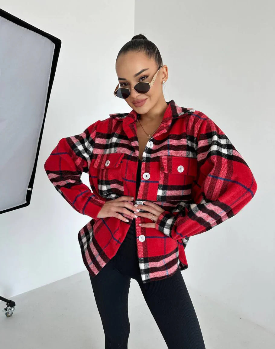 Nerina Geruite Damesjas – Trendy Jas voor Comfortabele Herfstdagen