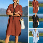 Aline | Robe Longue Coton & Lin Col V