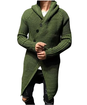 Dorian Gebreide Herenjas – Warme Jas met Asymmetrische Sluiting en Diepe Capuchon