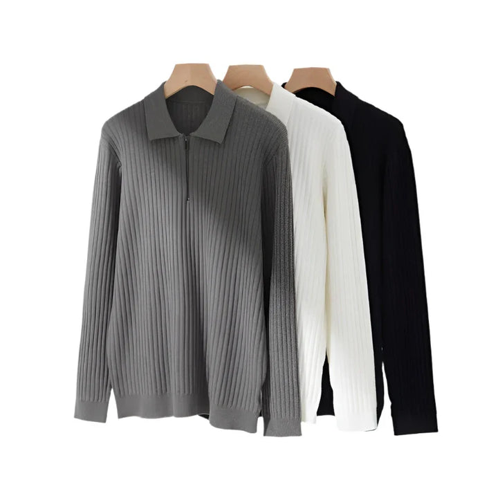 Craig – Gebreide Poloshirt met Lange Mouwen en Rits voor Heren