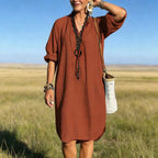 Aline | Robe Longue Coton & Lin Col V