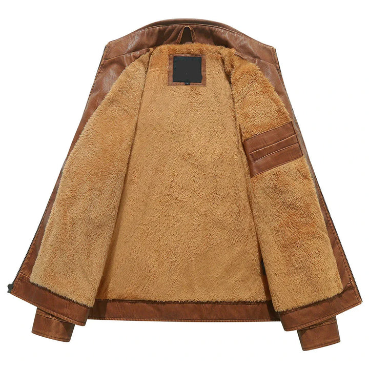 Corwin Leren Herenjas met Fleecevoering – Warme Bikerjas met Stoere Uitstraling