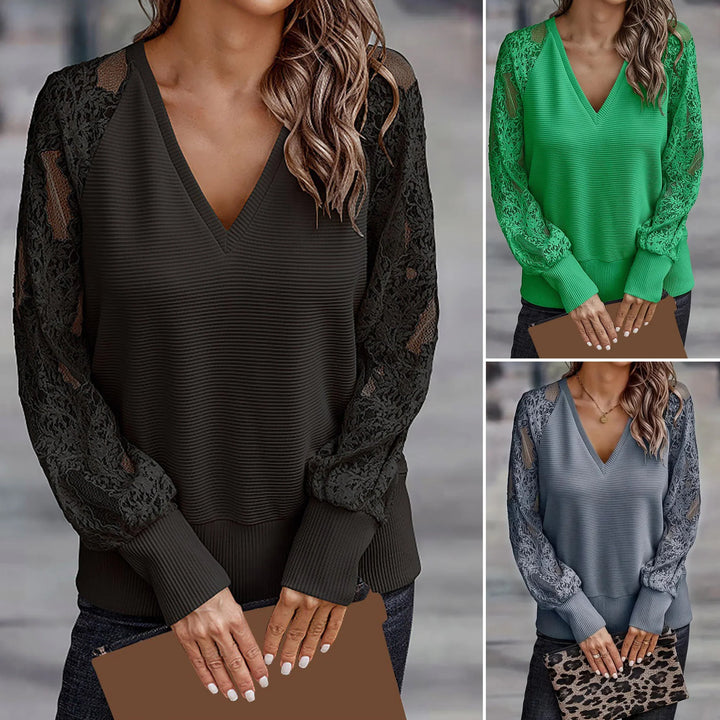 Jovy dames top met V-hals – elegante blouse met lange mouwen en vloeiende stof