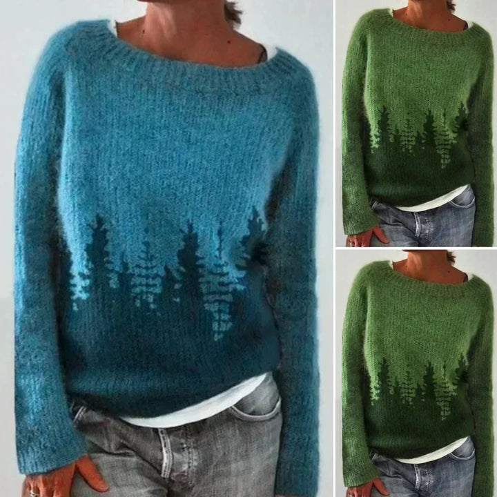 Bosprint Damestrui met Ronde Hals – Gebreide Warme Trui