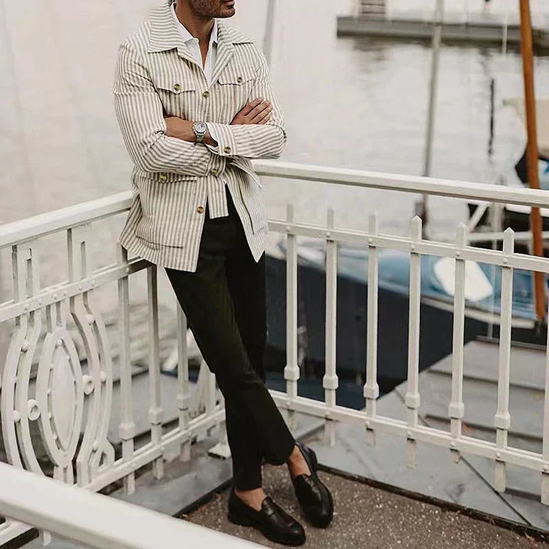 Halvard - Linnen Gestreepte Lente / Zomer Jas