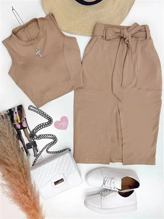 Hazel dames set – tweedelig zomerpak met off-shoulder top en luchtige broek