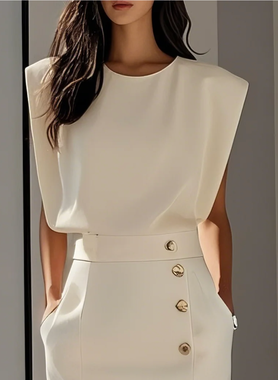 Sophie | Robe midi ajustée à boutons dorés