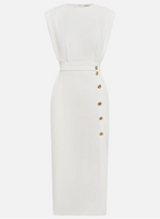Sophie | Robe midi ajustée à boutons dorés