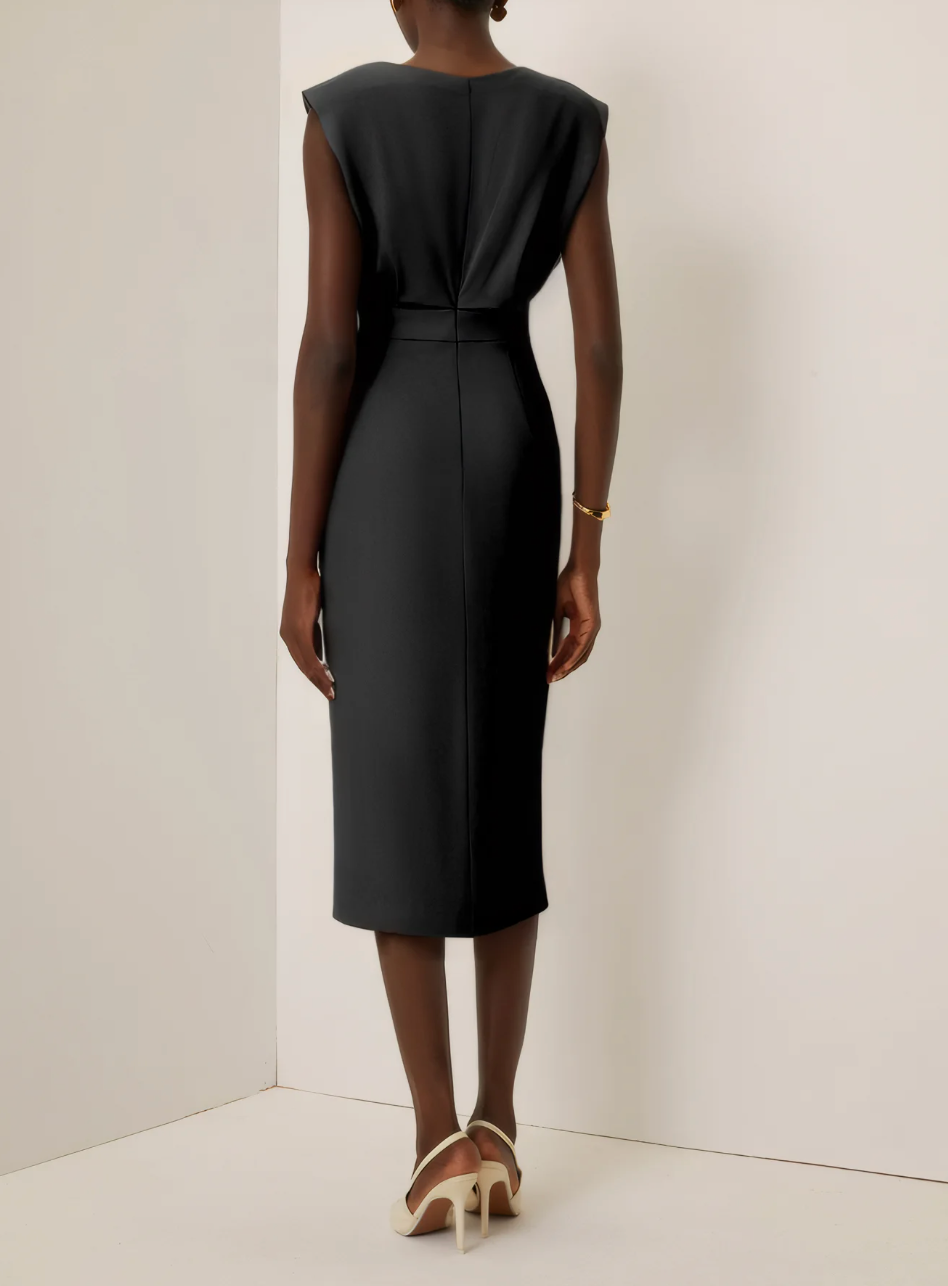 Sophie | Robe midi ajustée à boutons dorés