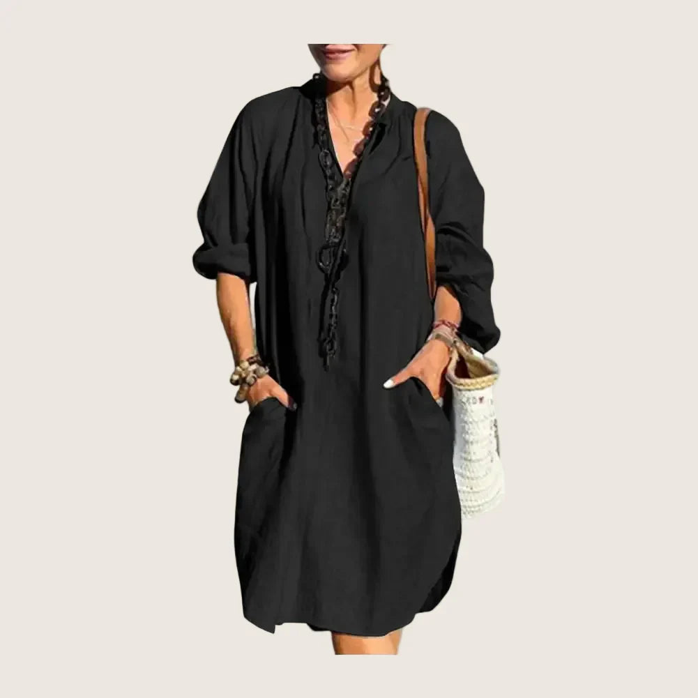 Aline | Robe Longue Coton & Lin Col V