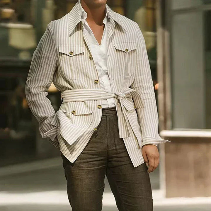 Halvard - Linnen Gestreepte Lente / Zomer Jas