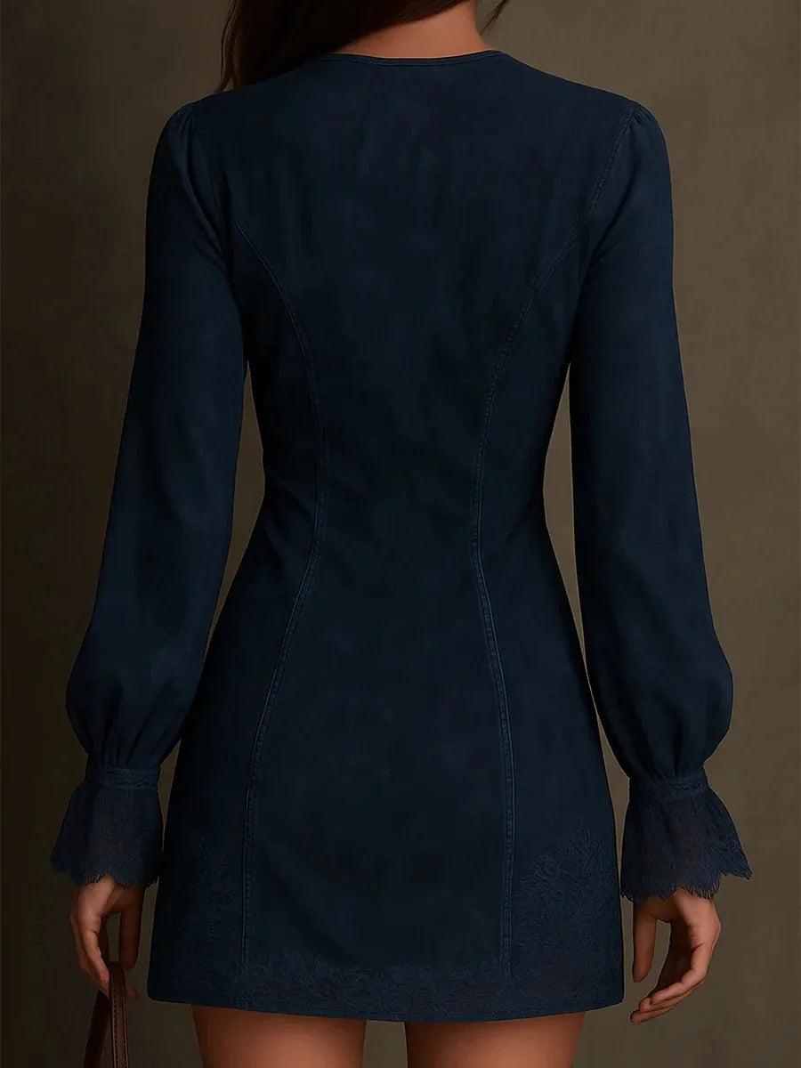 Clara | Robe courte effet daim et dentelle
