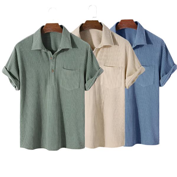 Aarne lente/zomer poloshirt voor heren – met dubbele knopen en palmboomdetail