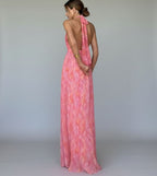 Elyora | Robe Maxi Plissée à Col Halter Imprimé