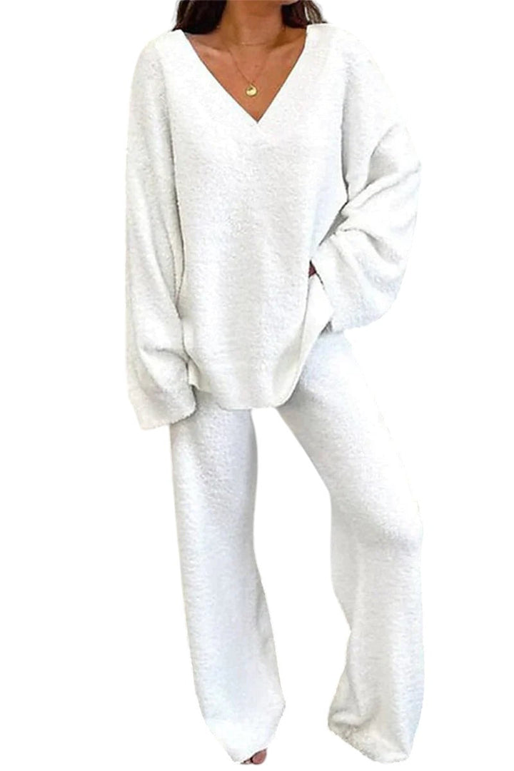 Elora Dames Set – Lichte Tweedelige Lounge Set met V-Hals en Trekkoord