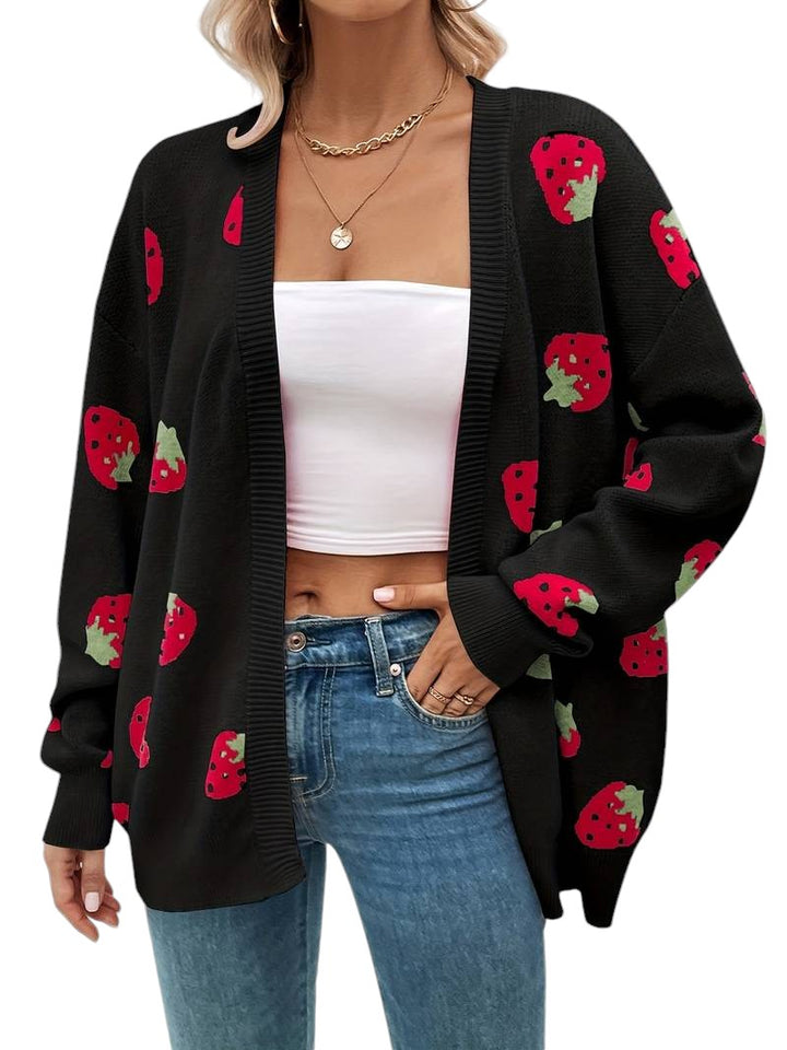 Nalaya Lange Gebreide Damescardigan – Open Vest met Patroonmix en Elegante Pasvorm